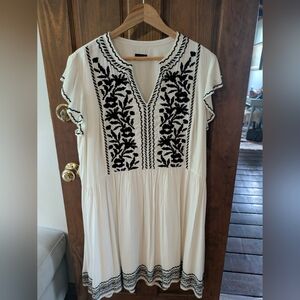Ann Taylor Ivory Dress with Black Embroidery